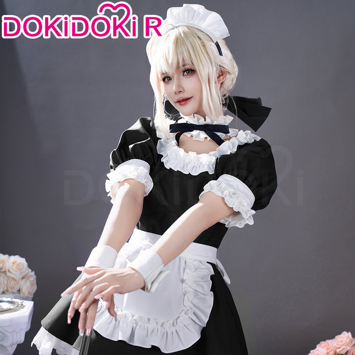【Partially In Stock】DokiDoki-R Game Fate/stay night Cosplay Arturia Pendragon Alter Saber Maid Costume Black Blue FGO
