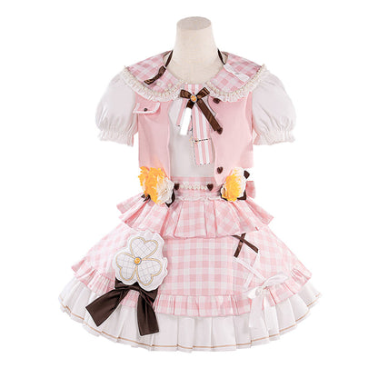 【Partially In Stock】【Size XS-XL】DokiDoki Game Cosplay Costume Pink Checkered Two-piece Suit