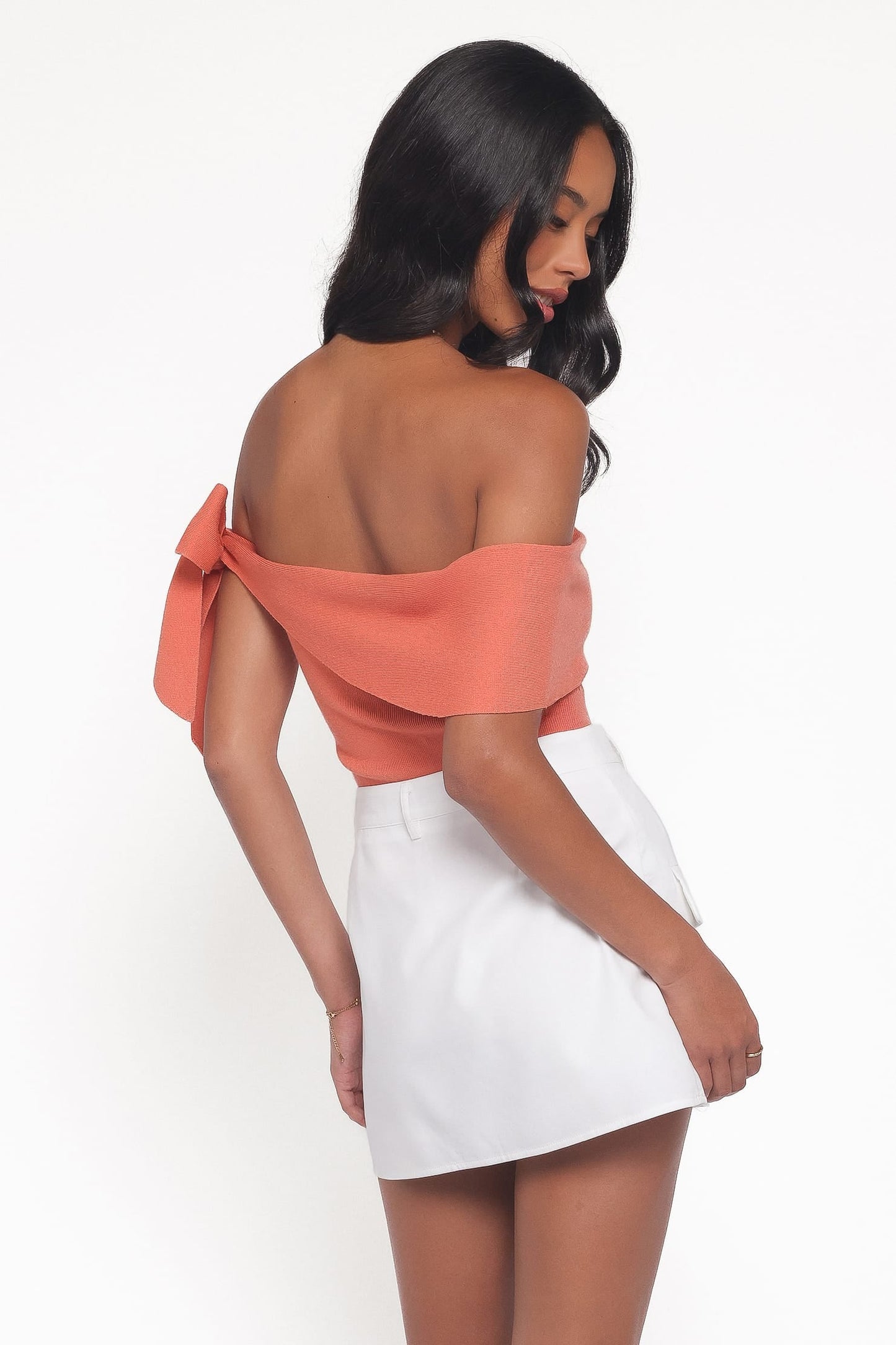 Charama Off Shoulder Knit Top - Peach