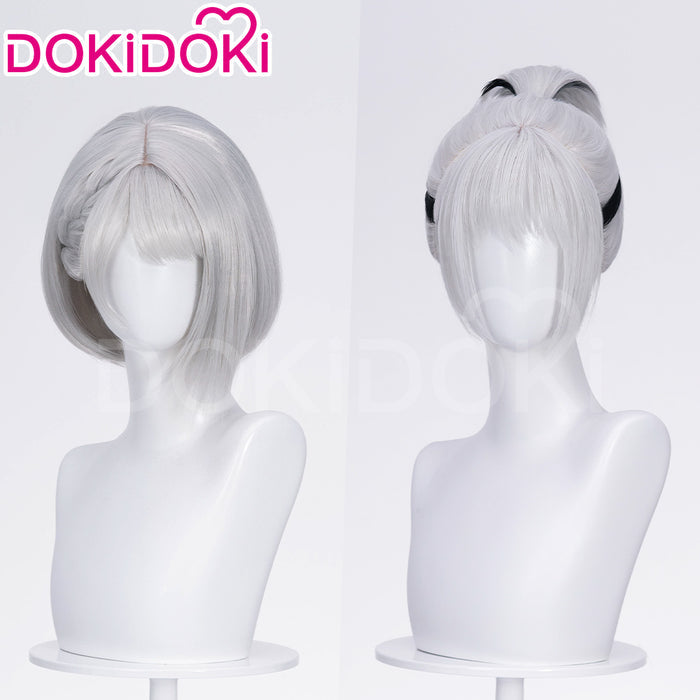 【Ponytail Ver Ready For Ship】DokiDoki Game Delta Force Cosplay Hackclaw Wig Short Straight Silver Hair Ponytail Mai Xiaowen Mai Xiao Wen
