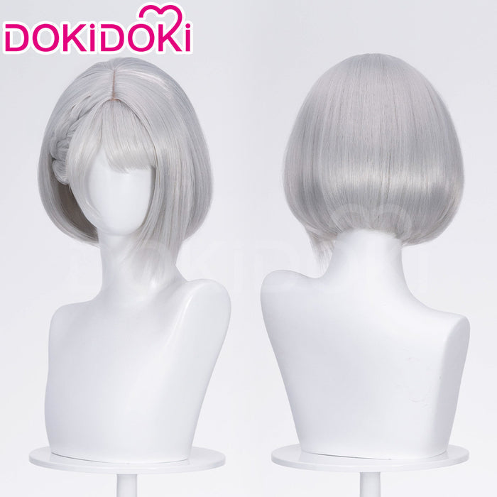 【Ponytail Ver Ready For Ship】DokiDoki Game Delta Force Cosplay Hackclaw Wig Short Straight Silver Hair Ponytail Mai Xiaowen Mai Xiao Wen