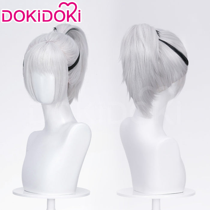 【Ponytail Ver Ready For Ship】DokiDoki Game Delta Force Cosplay Hackclaw Wig Short Straight Silver Hair Ponytail Mai Xiaowen Mai Xiao Wen