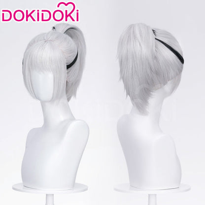 【Ponytail Ver Ready For Ship】DokiDoki Game Delta Force Cosplay Hackclaw Wig Short Straight Silver Hair Ponytail Mai Xiaowen Mai Xiao Wen
