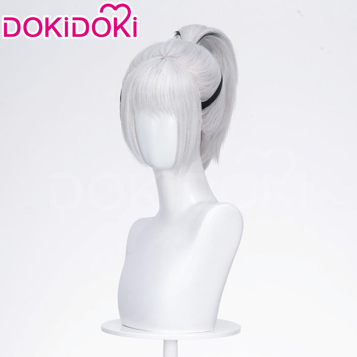 【Ponytail Ver Ready For Ship】DokiDoki Game Delta Force Cosplay Hackclaw Wig Short Straight Silver Hair Ponytail Mai Xiaowen Mai Xiao Wen