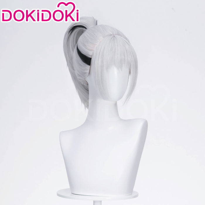 【Ponytail Ver Ready For Ship】DokiDoki Game Delta Force Cosplay Hackclaw Wig Short Straight Silver Hair Ponytail Mai Xiaowen Mai Xiao Wen