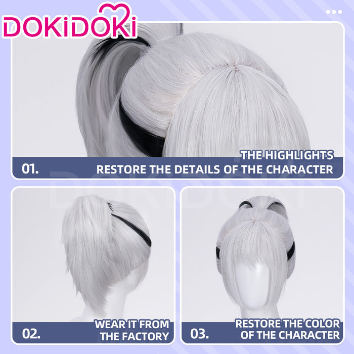 【Ponytail Ver Ready For Ship】DokiDoki Game Delta Force Cosplay Hackclaw Wig Short Straight Silver Hair Ponytail Mai Xiaowen Mai Xiao Wen