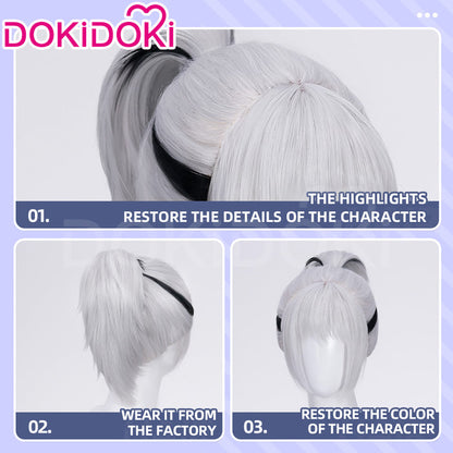 【Ponytail Ver Ready For Ship】DokiDoki Game Delta Force Cosplay Hackclaw Wig Short Straight Silver Hair Ponytail Mai Xiaowen Mai Xiao Wen