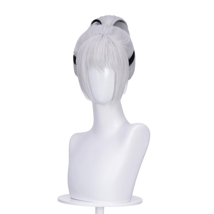 【Ponytail Ver Ready For Ship】DokiDoki Game Delta Force Cosplay Hackclaw Wig Short Straight Silver Hair Ponytail Mai Xiaowen Mai Xiao Wen