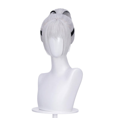 【Ponytail Ver Ready For Ship】DokiDoki Game Delta Force Cosplay Hackclaw Wig Short Straight Silver Hair Ponytail Mai Xiaowen Mai Xiao Wen