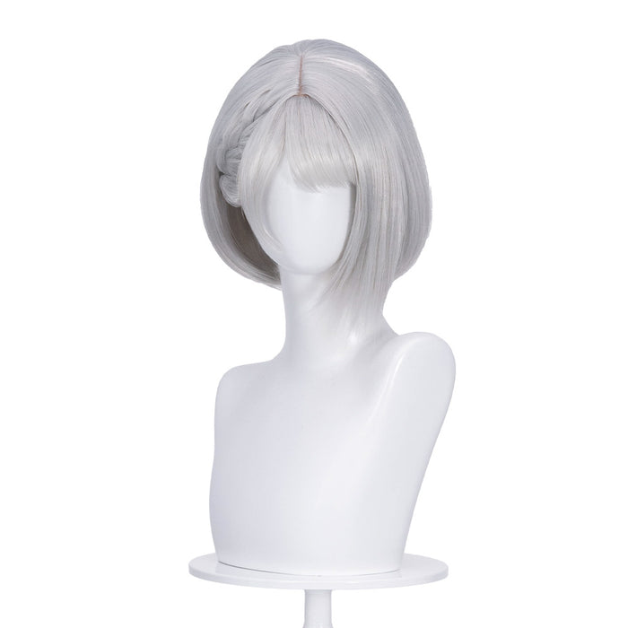 【Ponytail Ver Ready For Ship】DokiDoki Game Delta Force Cosplay Hackclaw Wig Short Straight Silver Hair Ponytail Mai Xiaowen Mai Xiao Wen