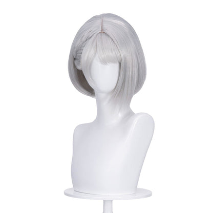 【Ponytail Ver Ready For Ship】DokiDoki Game Delta Force Cosplay Hackclaw Wig Short Straight Silver Hair Ponytail Mai Xiaowen Mai Xiao Wen