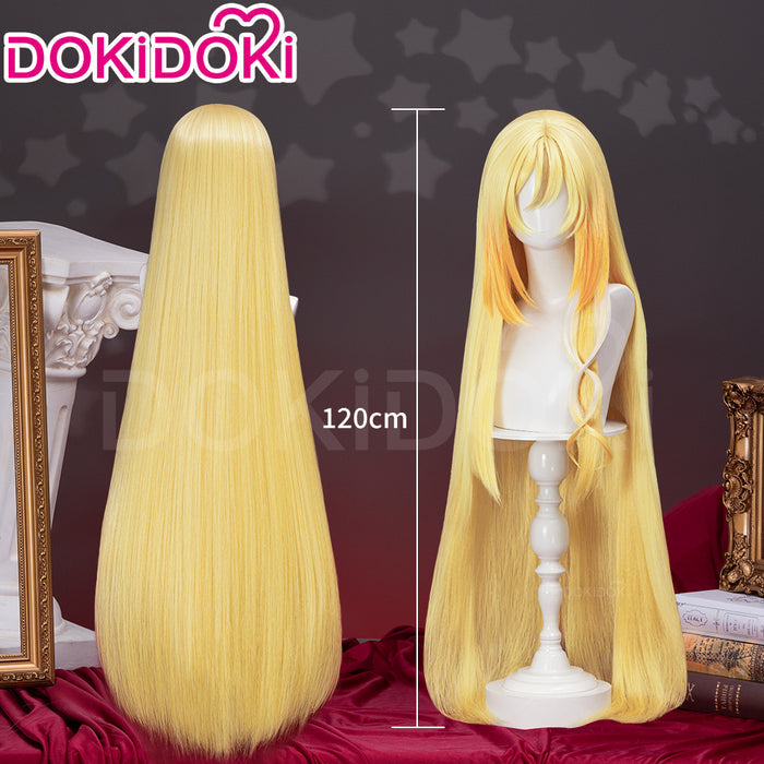 【Ready For Ship】【120CM】DokiDoki Game Genshin Impact Cosplay Rhinedottir Wig Gold “ R ” Long Straight Blond Hair Song of the Welkin Moon