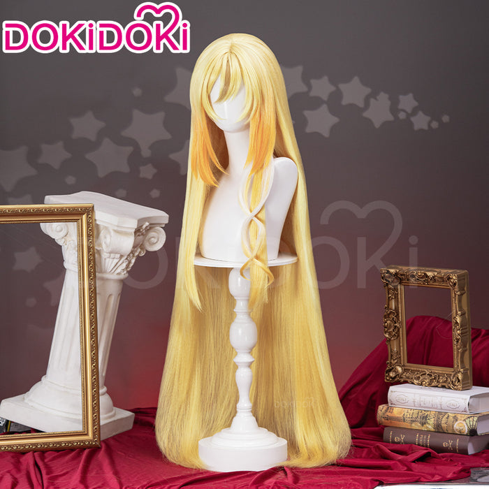 【Ready For Ship】【120CM】DokiDoki Game Genshin Impact Cosplay Rhinedottir Wig Gold “ R ” Long Straight Blond Hair Song of the Welkin Moon