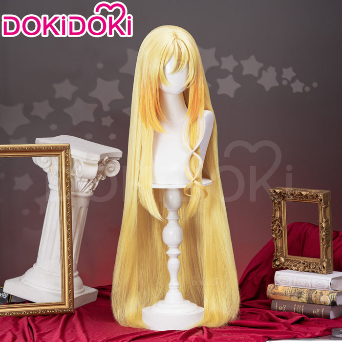 【Ready For Ship】【120CM】DokiDoki Game Genshin Impact Cosplay Rhinedottir Wig Gold “ R ” Long Straight Blond Hair Song of the Welkin Moon