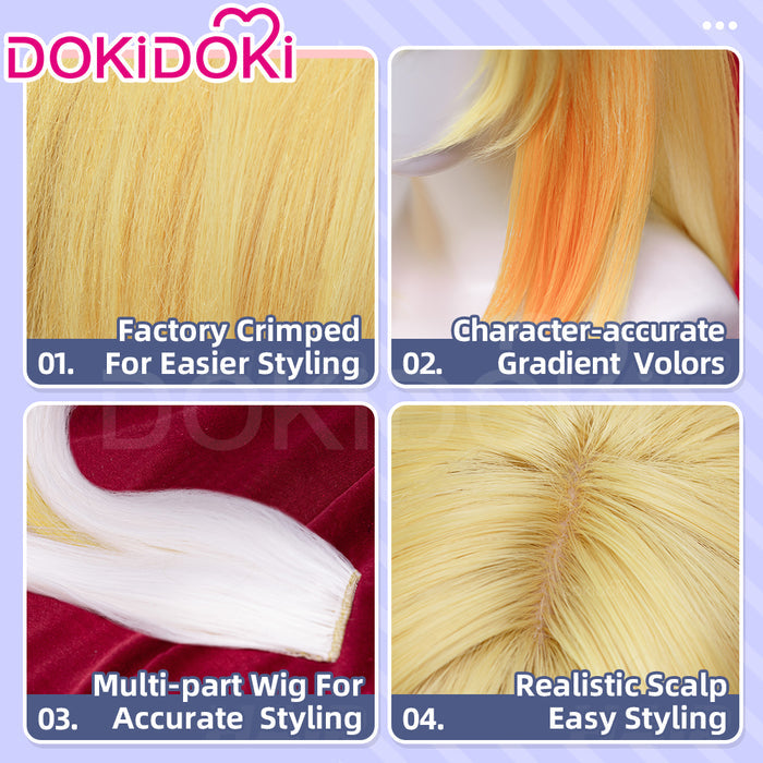 【Ready For Ship】【120CM】DokiDoki Game Genshin Impact Cosplay Rhinedottir Wig Gold “ R ” Long Straight Blond Hair Song of the Welkin Moon