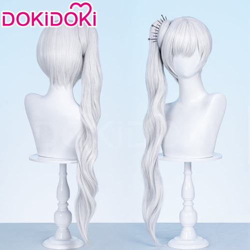 【Ready For Ship】DokiDoki Anime Copslay White Ice Queen Wig Long Curly White Hair Single Side Ponytail