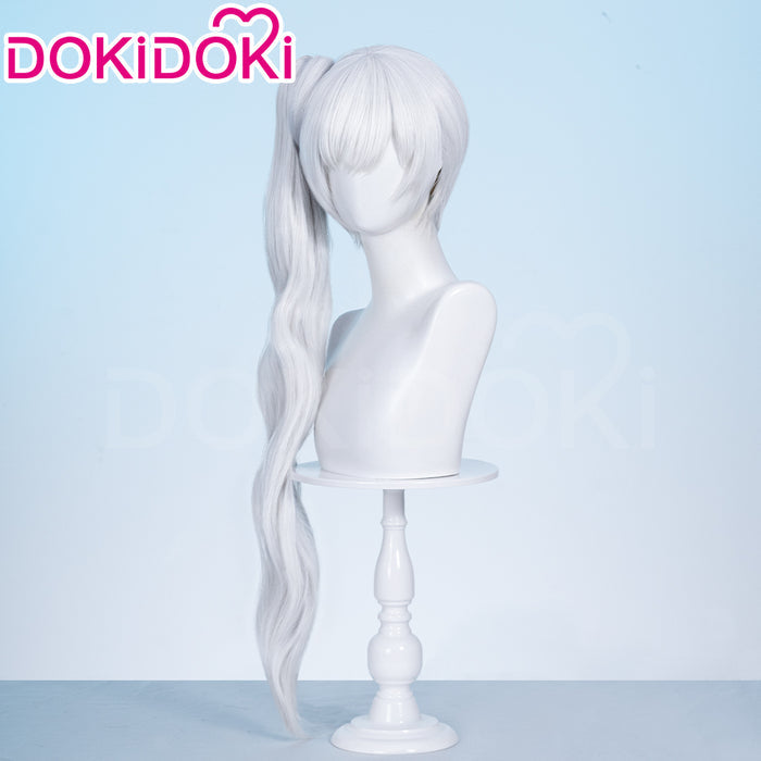 【Ready For Ship】DokiDoki Anime Copslay White Ice Queen Wig Long Curly White Hair Single Side Ponytail