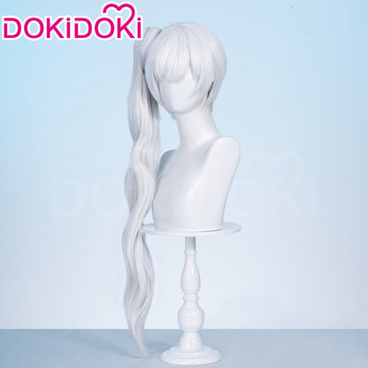 【Ready For Ship】DokiDoki Anime Copslay White Ice Queen Wig Long Curly White Hair Single Side Ponytail