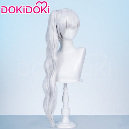 【Ready For Ship】DokiDoki Anime Copslay White Ice Queen Wig Long Curly White Hair Single Side Ponytail