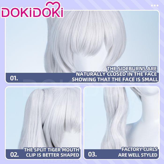 【Ready For Ship】DokiDoki Anime Copslay White Ice Queen Wig Long Curly White Hair Single Side Ponytail