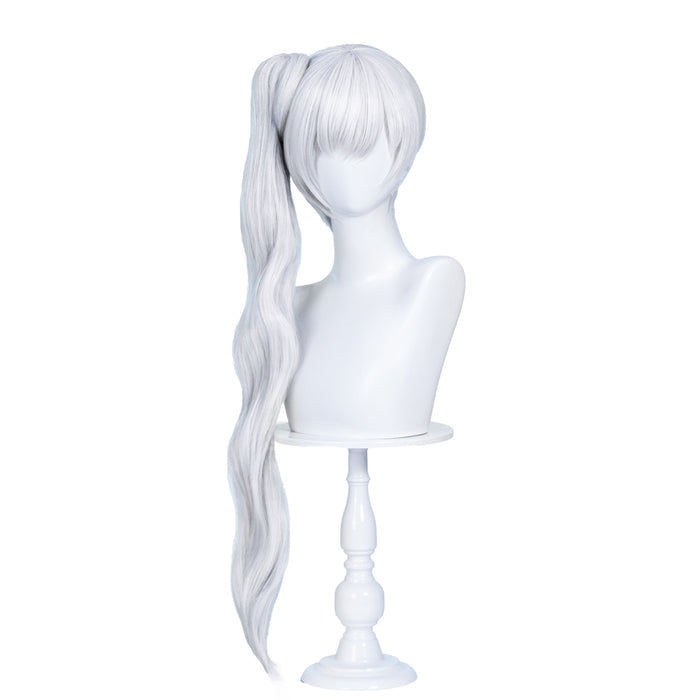 【Ready For Ship】DokiDoki Anime Copslay White Ice Queen Wig Long Curly White Hair Single Side Ponytail