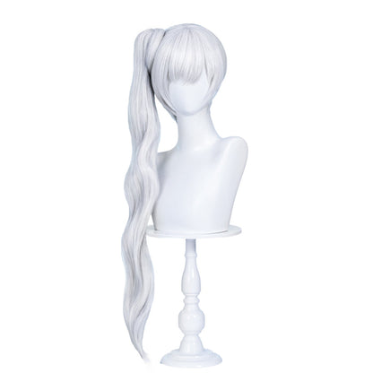 【Ready For Ship】DokiDoki Anime Copslay White Ice Queen Wig Long Curly White Hair Single Side Ponytail