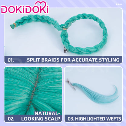 【Ready For Ship】DokiDoki Cosplay Women 2025 Version Wig Long Curly Green Hair Twin Ponytails