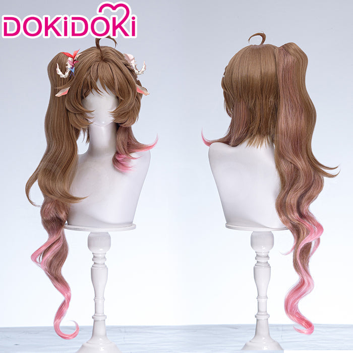 【Ready For Ship】DokiDoki Game Arknights Cosplay Eyjafjalla the Hvít Aska Wig Long Curly Brown Pink Hair