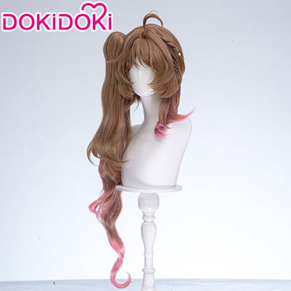 【Ready For Ship】DokiDoki Game Arknights Cosplay Eyjafjalla the Hvít Aska Wig Long Curly Brown Pink Hair