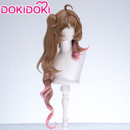 【Ready For Ship】DokiDoki Game Arknights Cosplay Eyjafjalla the Hvít Aska Wig Long Curly Brown Pink Hair