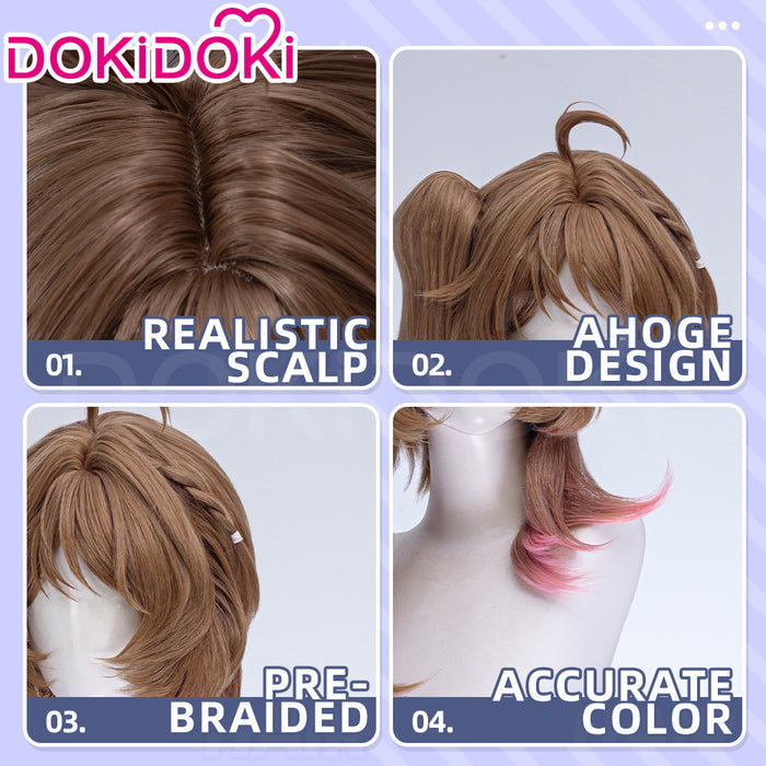【Ready For Ship】DokiDoki Game Arknights Cosplay Eyjafjalla the Hvít Aska Wig Long Curly Brown Pink Hair