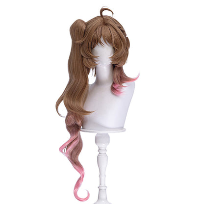 【Ready For Ship】DokiDoki Game Arknights Cosplay Eyjafjalla the Hvít Aska Wig Long Curly Brown Pink Hair