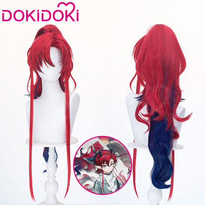 【Ready For Ship】DokiDoki Game Arknights Cosplay Yu Wig Long Curly Red Dark Blue Hair Ponytail