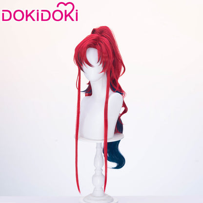 【Ready For Ship】DokiDoki Game Arknights Cosplay Yu Wig Long Curly Red Dark Blue Hair Ponytail