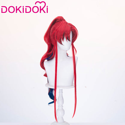 【Ready For Ship】DokiDoki Game Arknights Cosplay Yu Wig Long Curly Red Dark Blue Hair Ponytail