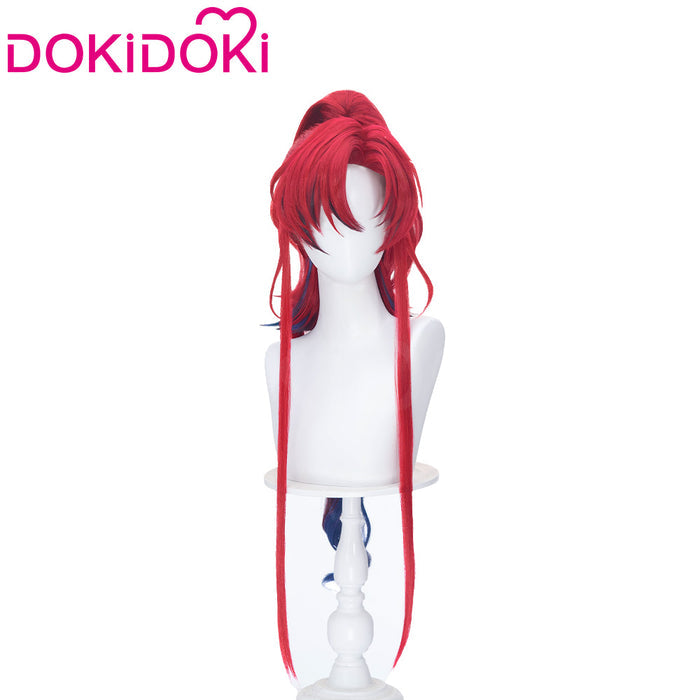【Ready For Ship】DokiDoki Game Arknights Cosplay Yu Wig Long Curly Red Dark Blue Hair Ponytail