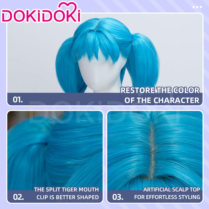 【Ready For Ship】DokiDoki Game Cosplay Wig Blue Double Ponytails