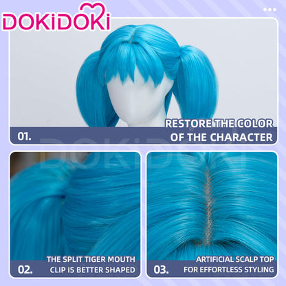 【Ready For Ship】DokiDoki Game Cosplay Wig Blue Double Ponytails