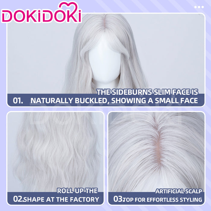 【Ready For Ship】DokiDoki Game Cosplay Wig Long Curly Silver Hair