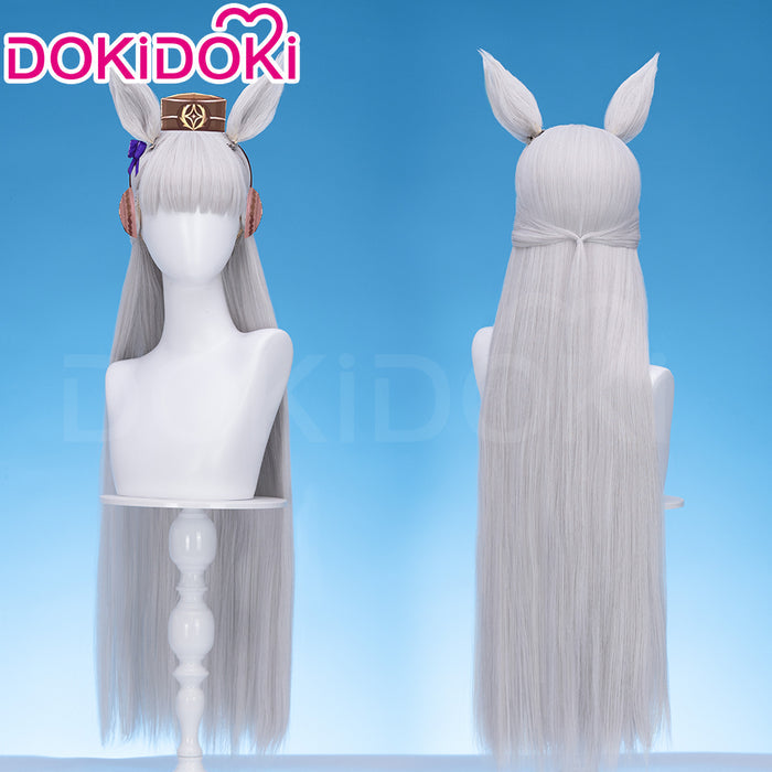 【Ready For Ship】DokiDoki Game Cosplay Wig Long Straight Silver Hair Detachable Ears