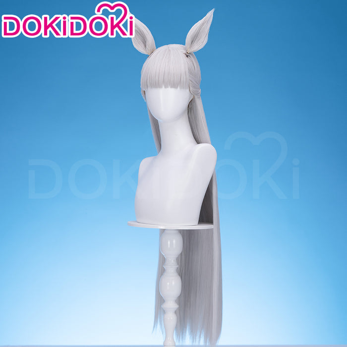 【Ready For Ship】DokiDoki Game Cosplay Wig Long Straight Silver Hair Detachable Ears
