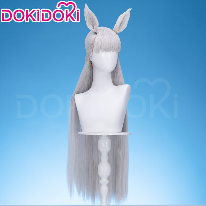【Ready For Ship】DokiDoki Game Cosplay Wig Long Straight Silver Hair Detachable Ears