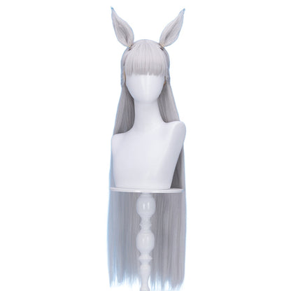 【Ready For Ship】DokiDoki Game Cosplay Wig Long Straight Silver Hair Detachable Ears