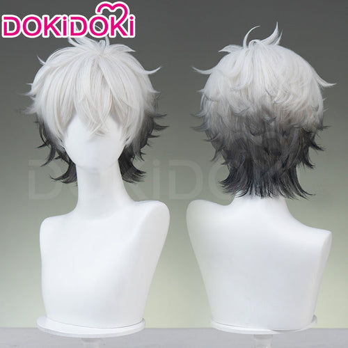 【Ready For Ship】DokiDoki Game Cosplay Wig Skuully Wig Short Curly White Black Ombre Hair