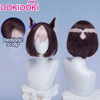 【Ready For Ship】DokiDoki Game Cosplay Wig / Tail Short Straight Brown White Highlight Hair