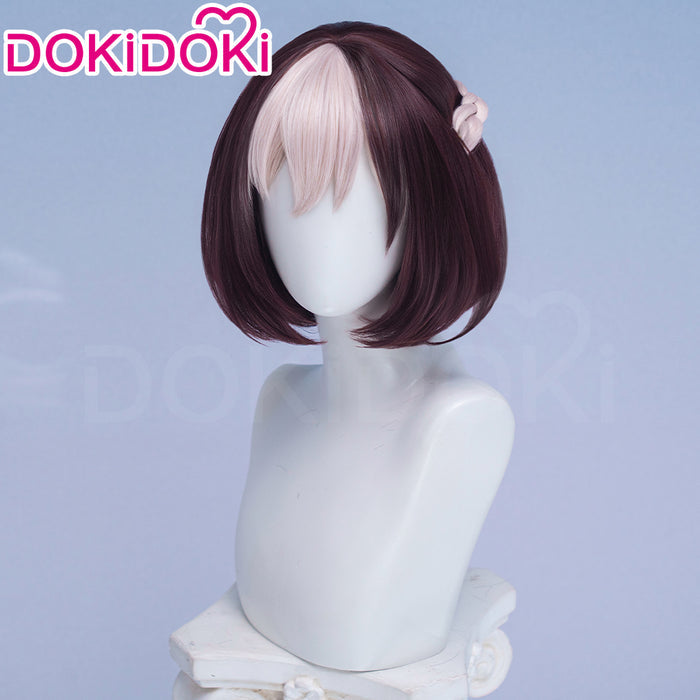 【Ready For Ship】DokiDoki Game Cosplay Wig / Tail Short Straight Brown White Highlight Hair