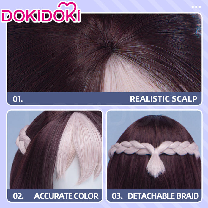 【Ready For Ship】DokiDoki Game Cosplay Wig / Tail Short Straight Brown White Highlight Hair