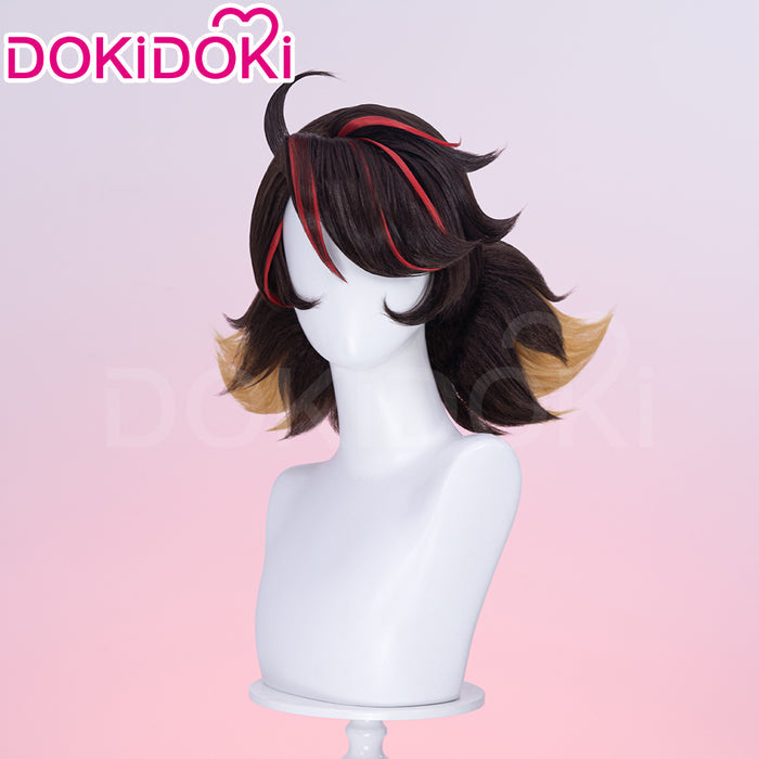 【Ready For Ship】Dokidoki Game Cosplay Woman Wig Short Curly Black Hair Light Brown Red Highlights