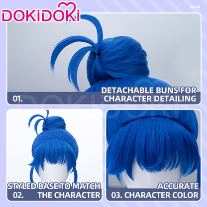 【Ready For Ship】DokiDoki Game Cosplay Women Wig Blue Hair Buns x LE SSERAFIM