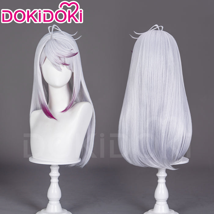 【Ready For Ship】DokiDoki Game Diabolik Lovers Cosplay Tsukinami Carla Wig Long Straight Silver With Red Tips Hair